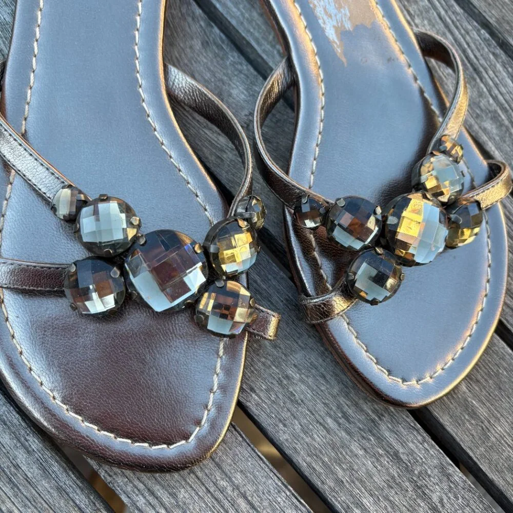 Boden Jeweled Thong Sandal Size EU 40 / US 9 Metallic Pewter